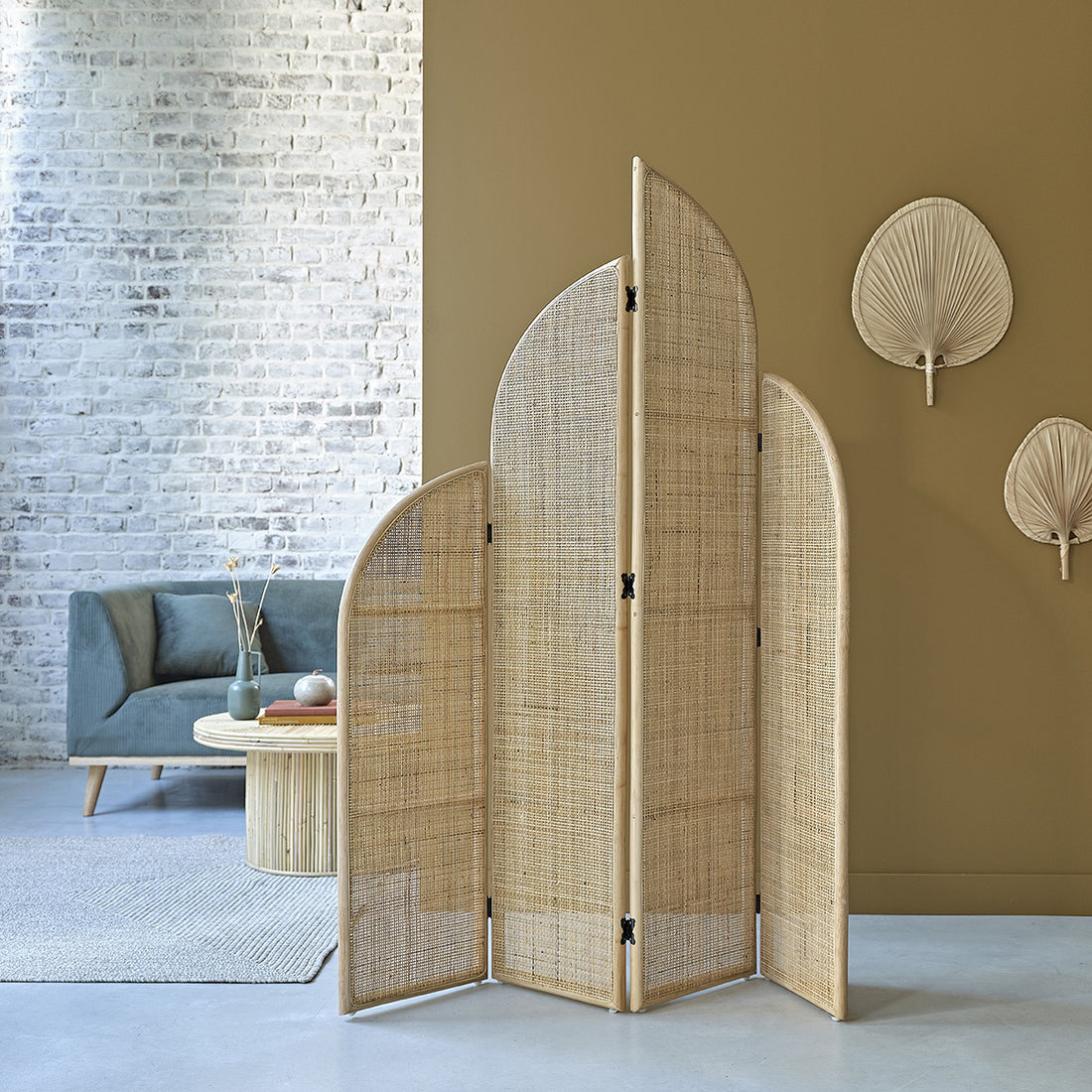 JANE - Paravento in rattan e cannage 4 pannelli