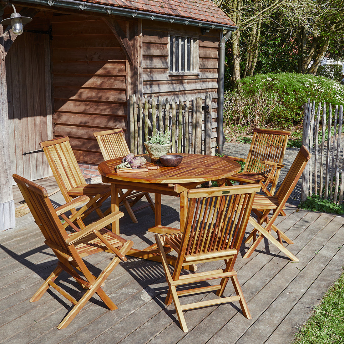 BALI - Set di mobili da giardino con tavolo allungabile in teak massello oliato 6/8 pers.