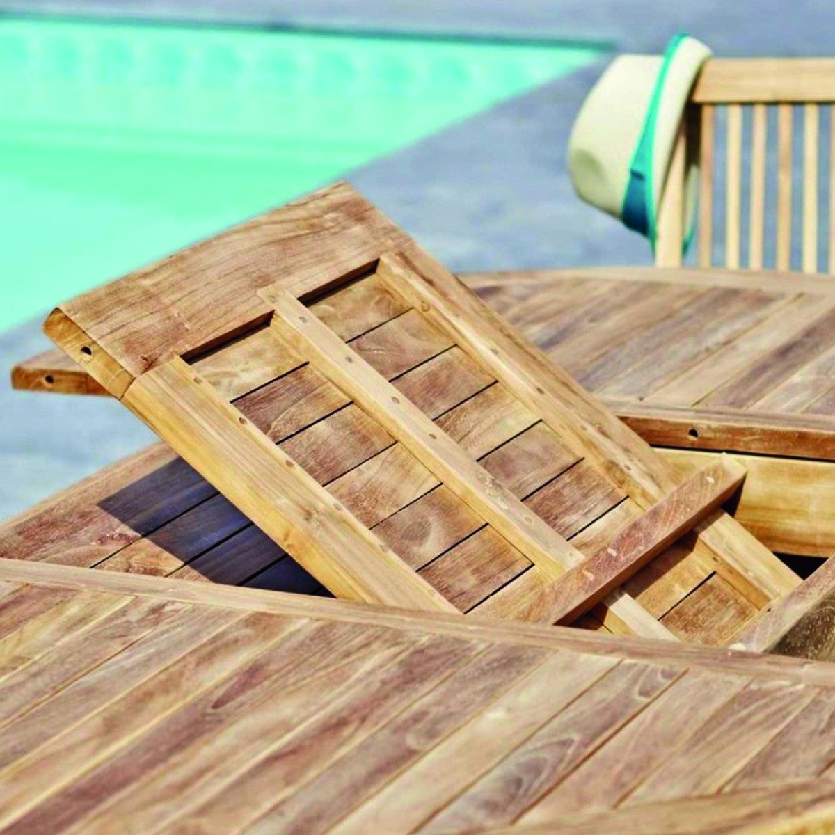 MIDLAND - Set di mobili da giardino in teak massello con tavolo allungabile 8/10 pers.