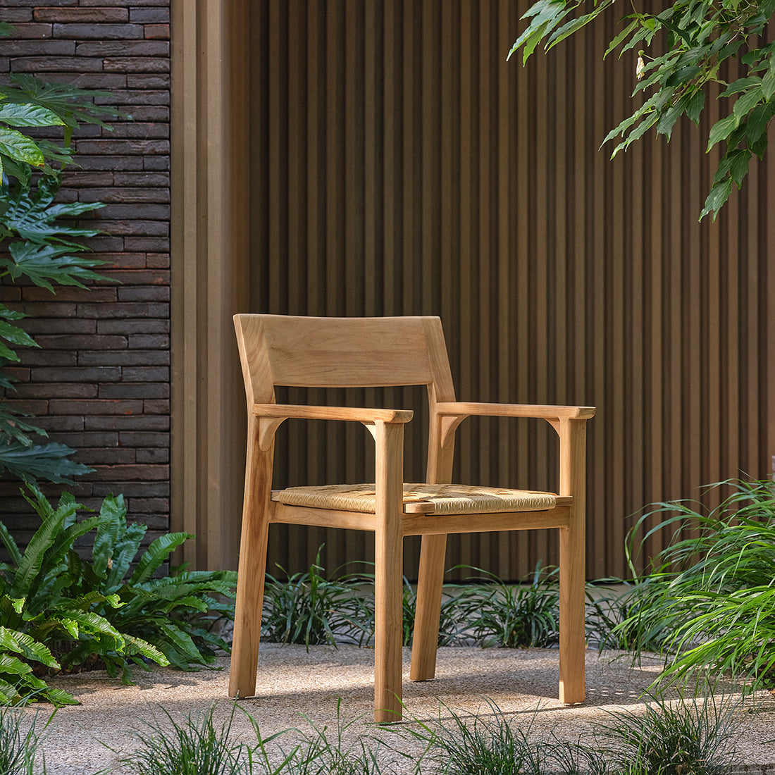 PIANA - Poltrona da giardino in teak massiccio e rattan