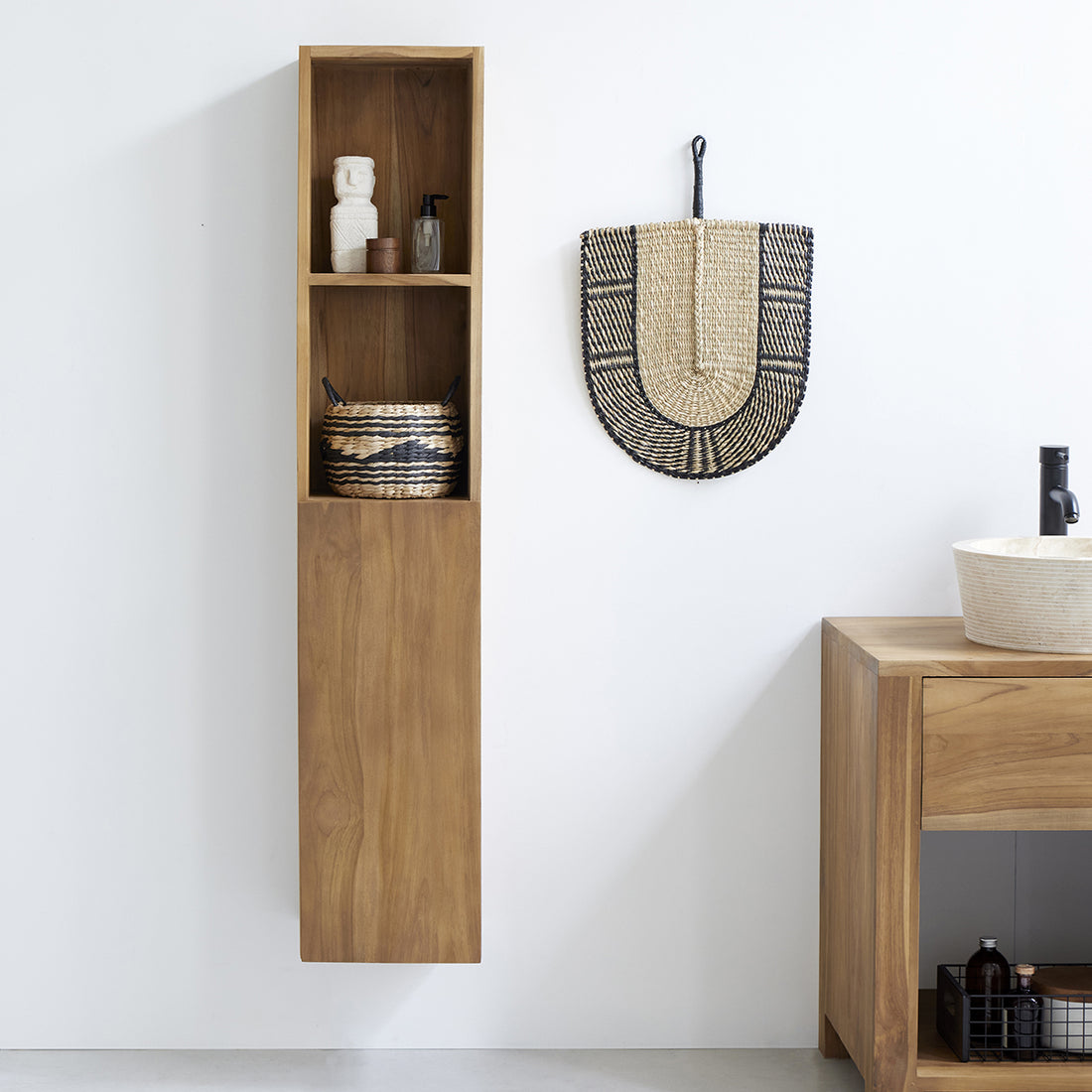 Colonna da bagno in teak massello sospesa 150 cm