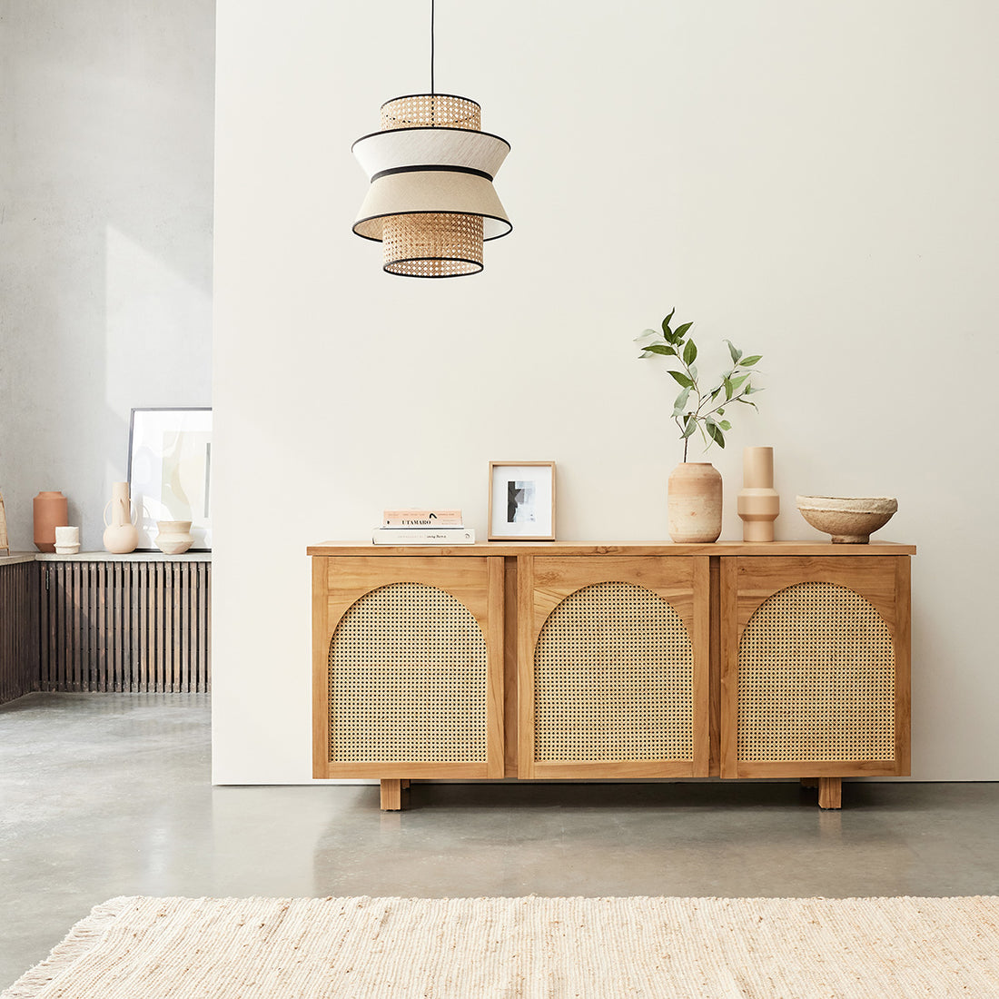 LOÉ - Credenza in teak massello e cannage 183 cm