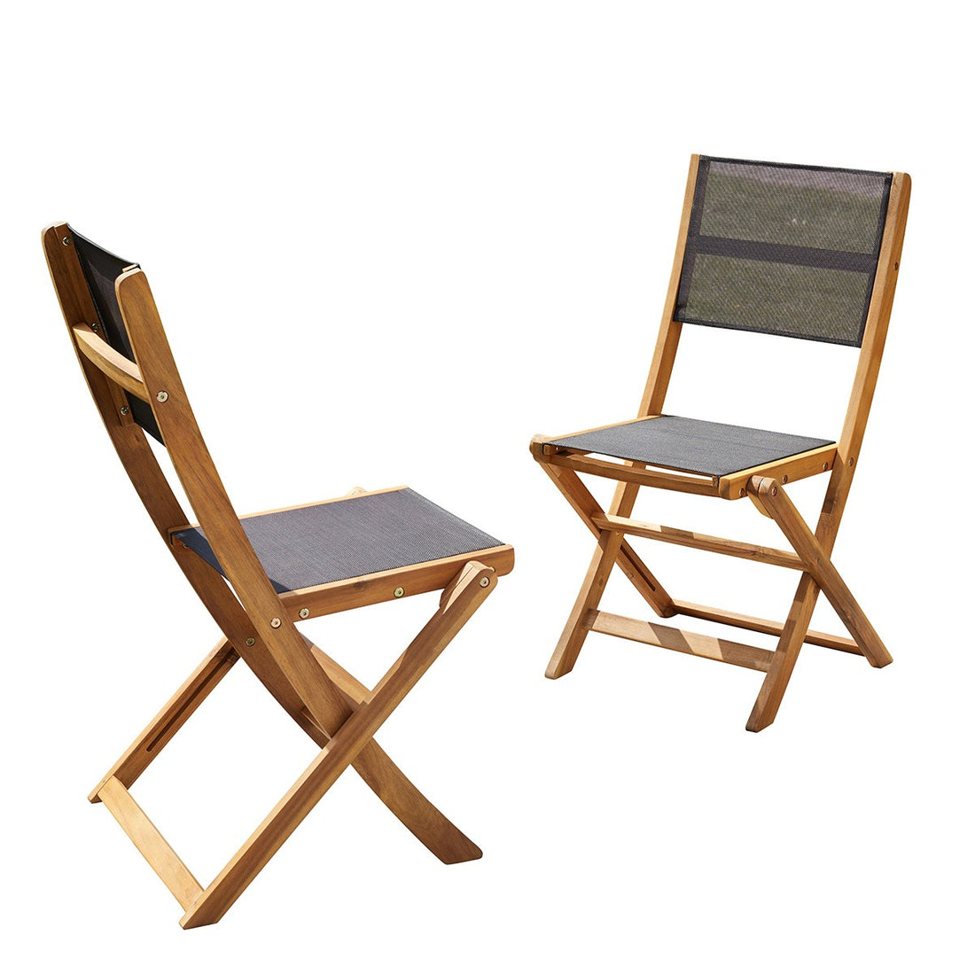 HANOÏ - Sedia da giardino pieghevole in acacia massello e textilene nero (set di 2)