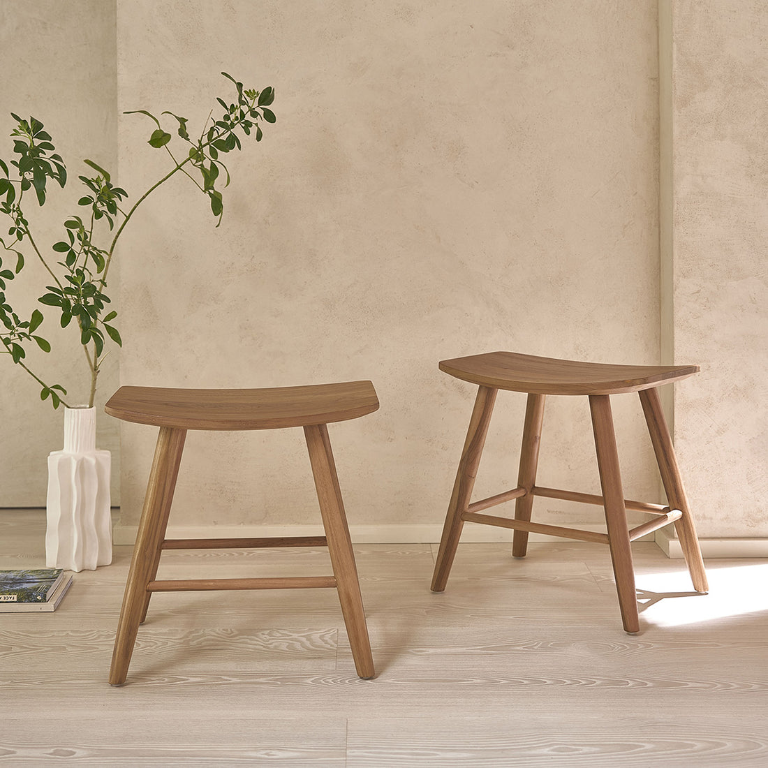 AMBRE - Set di 2 sgabelli da bar in teak massello 45 cm