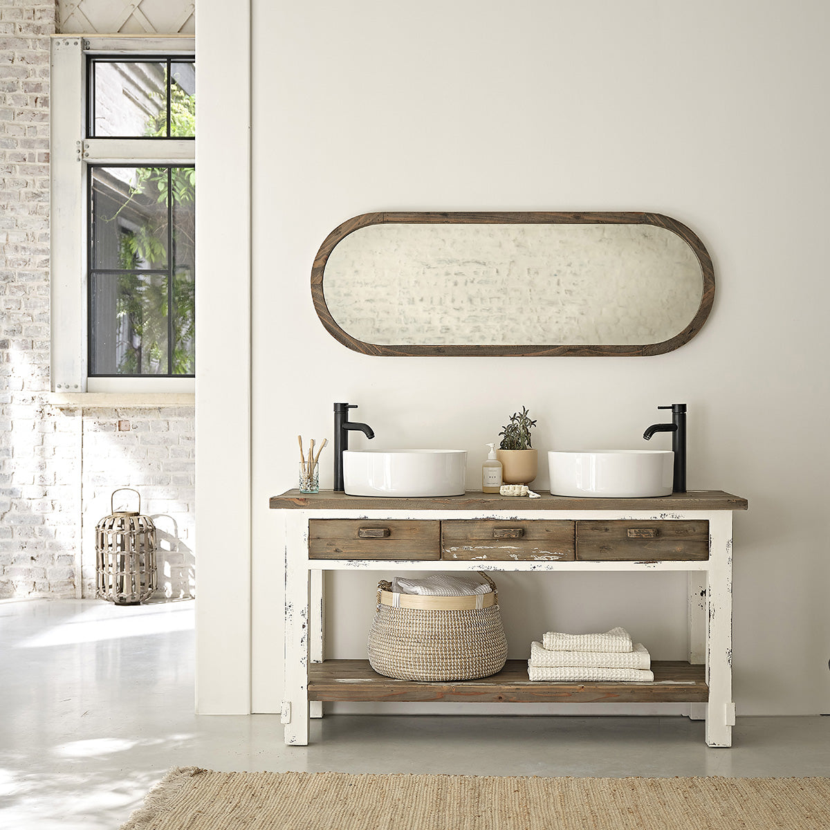 SEZANNE - Specchio ovale in legno massello riciclato 140x50 cm