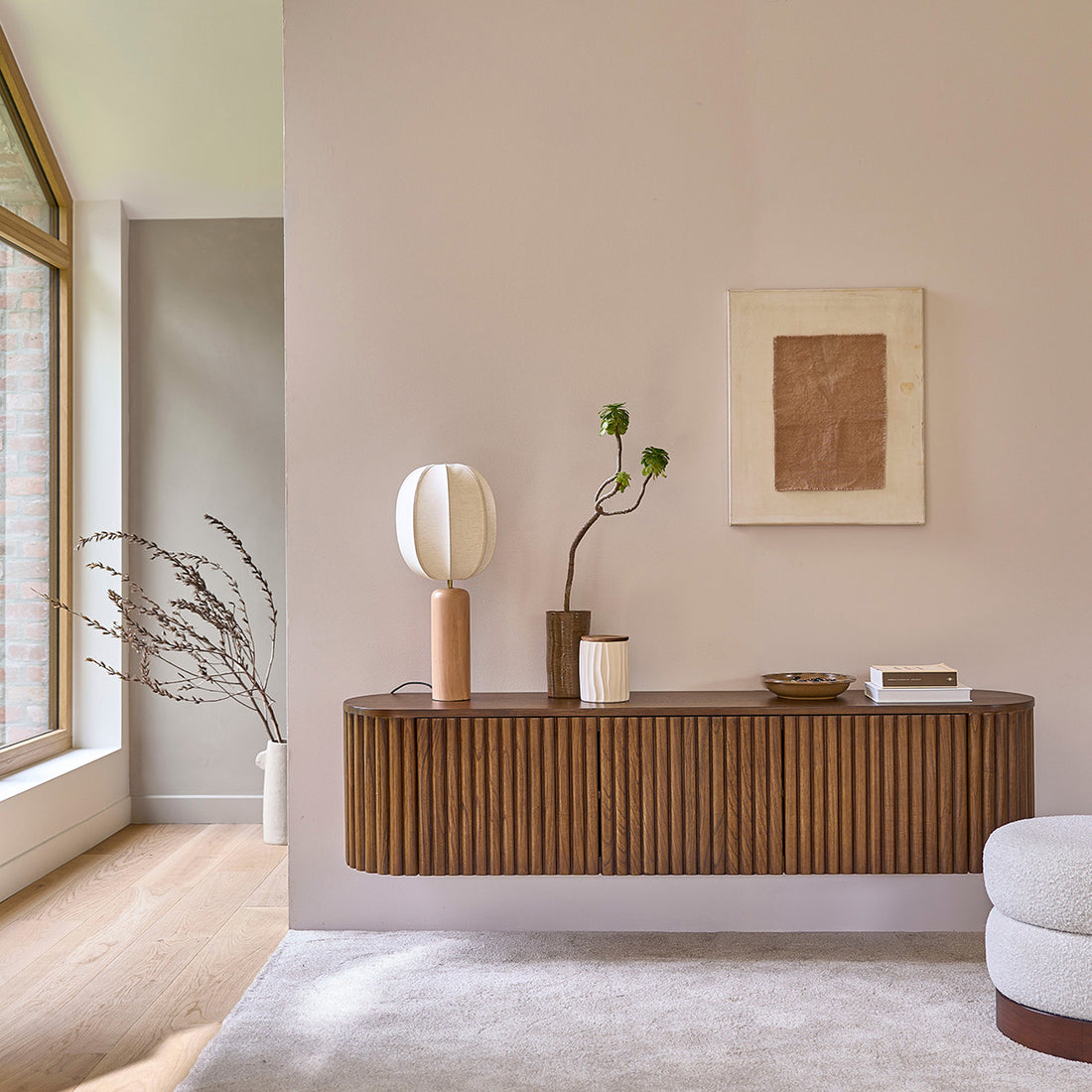 TRINIDAD - Mobile porta TV sospeso in mindi massello 170 cm