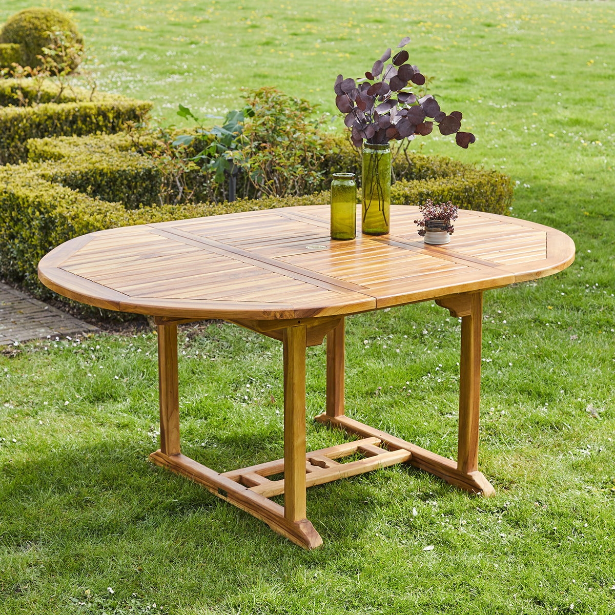 BALI - Set di mobili da giardino con tavolo allungabile in teak massello oliato 4/8 pers.