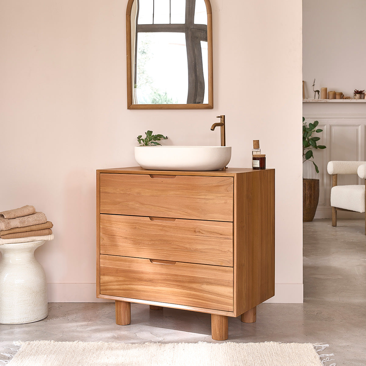 GUSTAVE - Mobile da bagno in teak massello da 80 cm