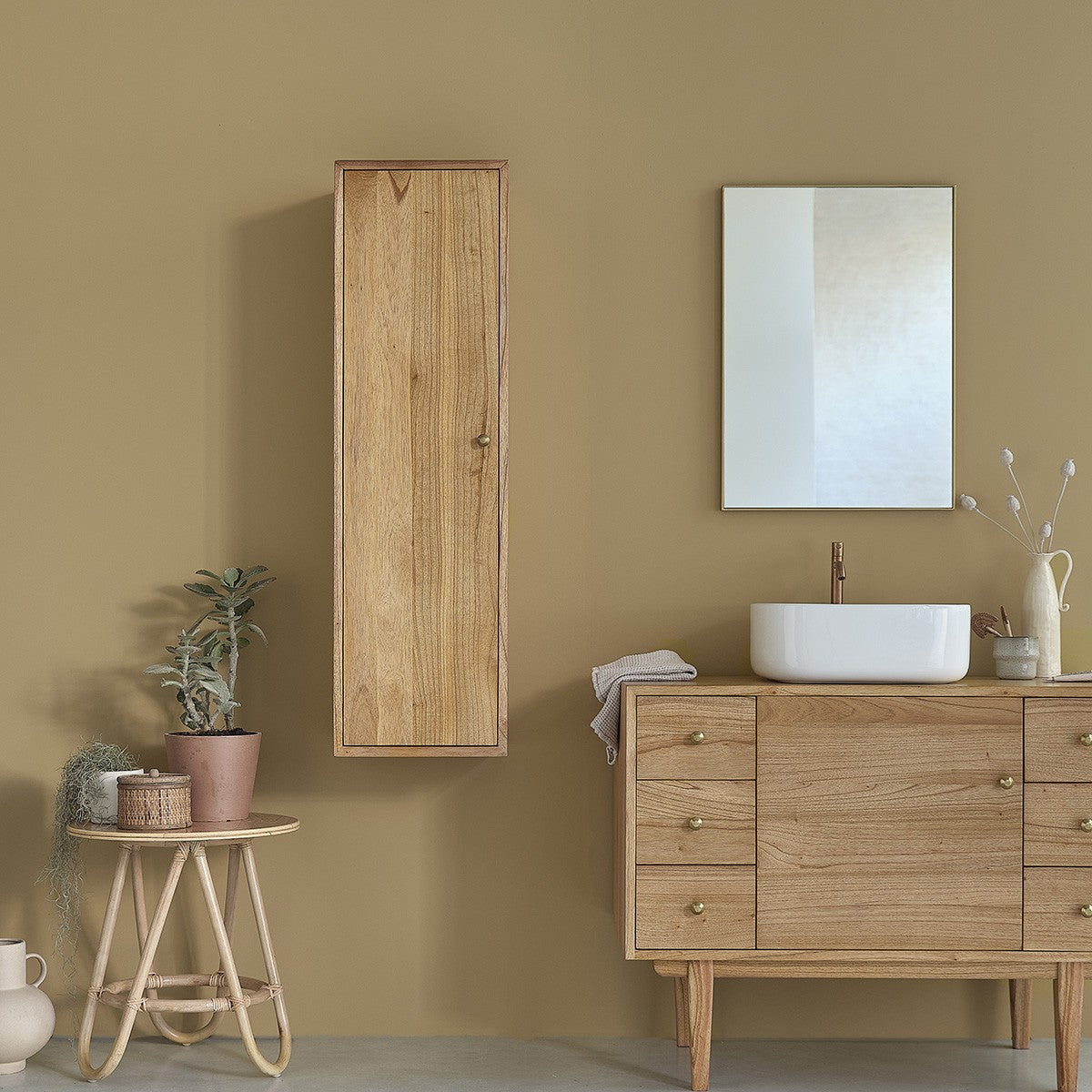 FIFTIES - Colonna da bagno in mindi massello sospesa 120 cm