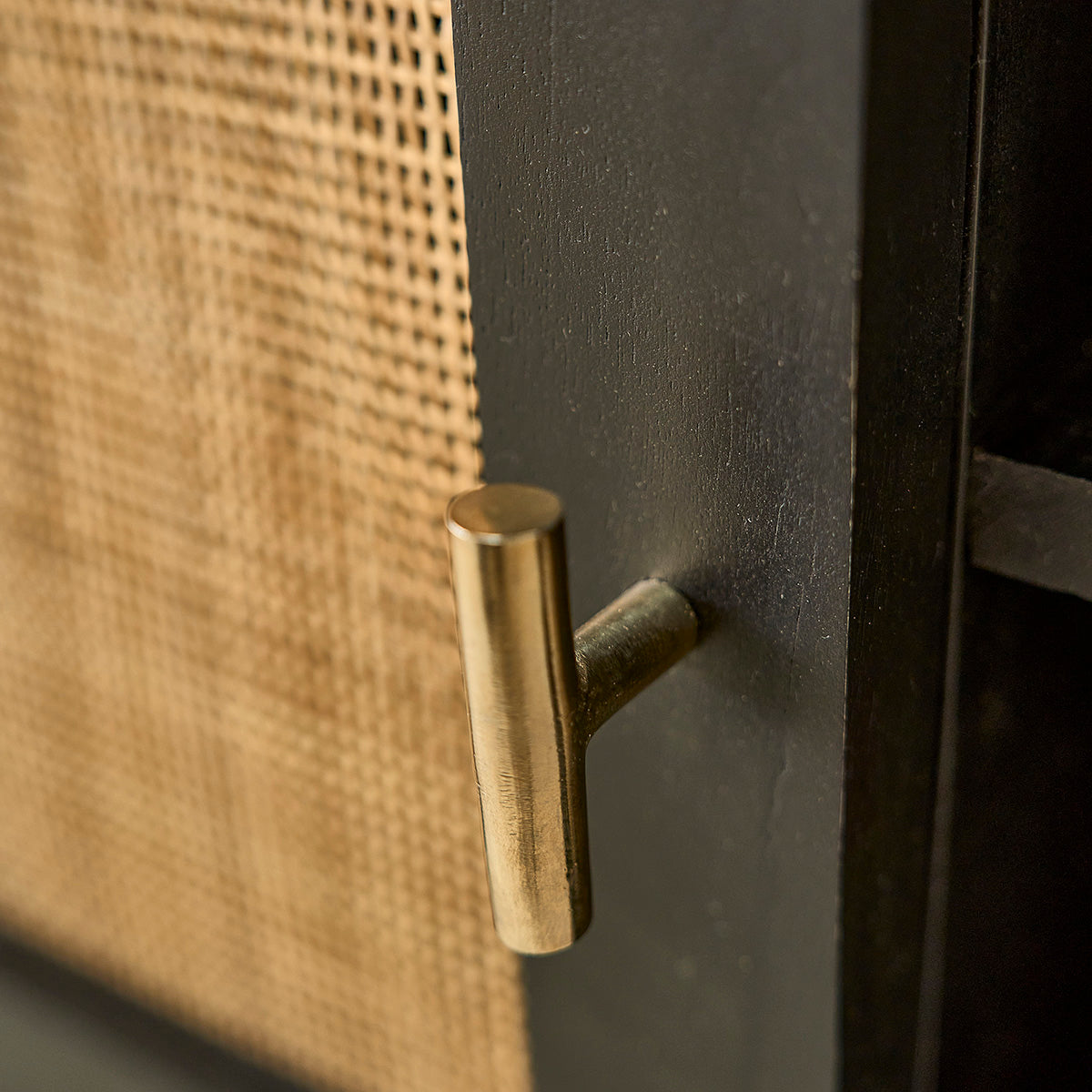 BLAISE - Mobile TV in mango massello nero e midollino 140 cm