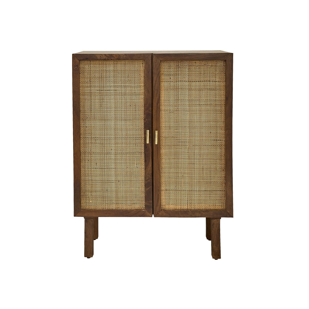 RAPHAEL - Credenza in mango massello e midollino finitura in noce 68 cm