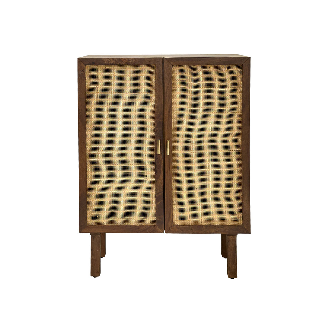 RAPHAEL - Credenza in mango massello e midollino finitura in noce 68 cm