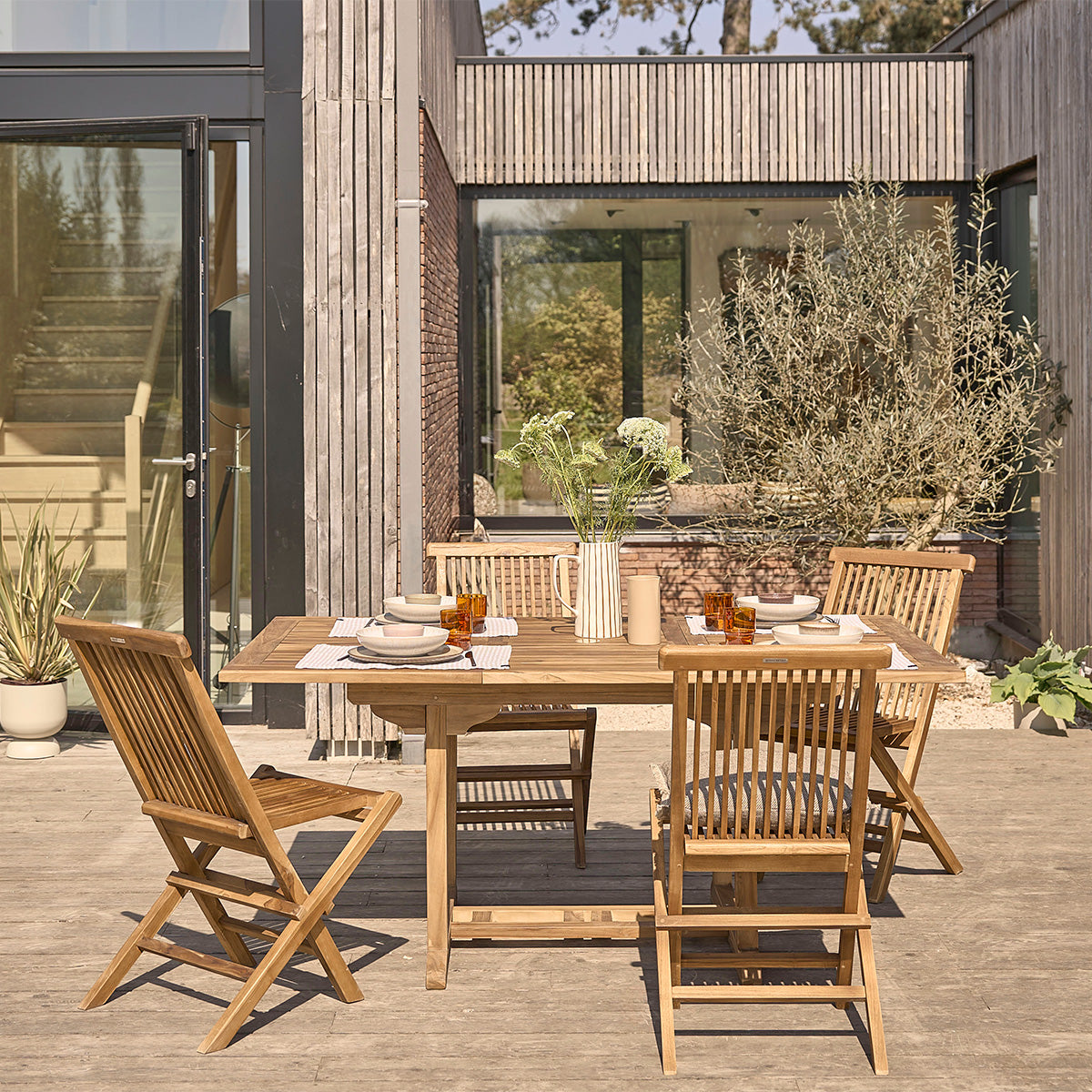 BALI - Set di mobili da giardino con tavolo allungabile in teak massello oliato 4/8 pers.