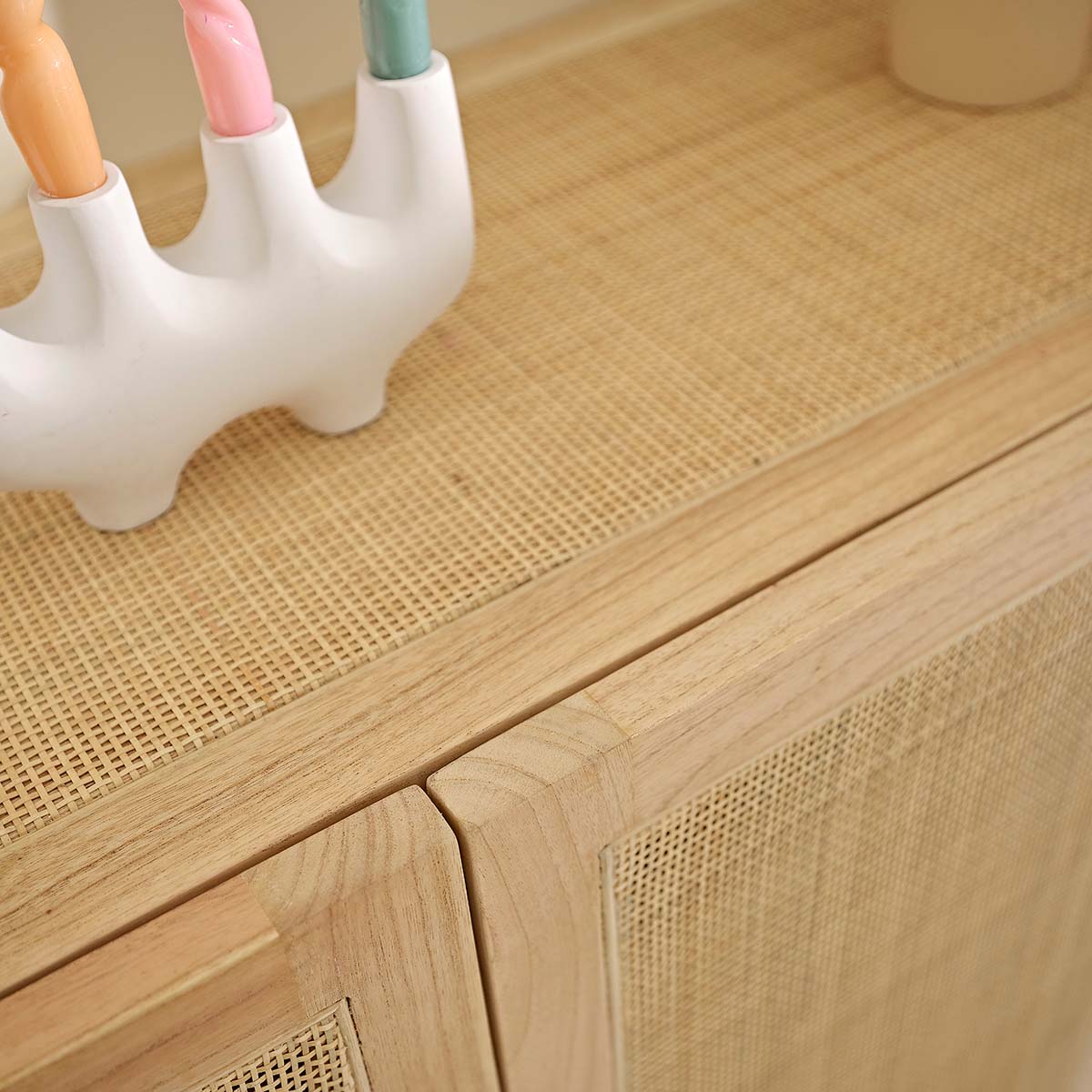 MAËL - Credenza in mindi massello e cannage 190 cm