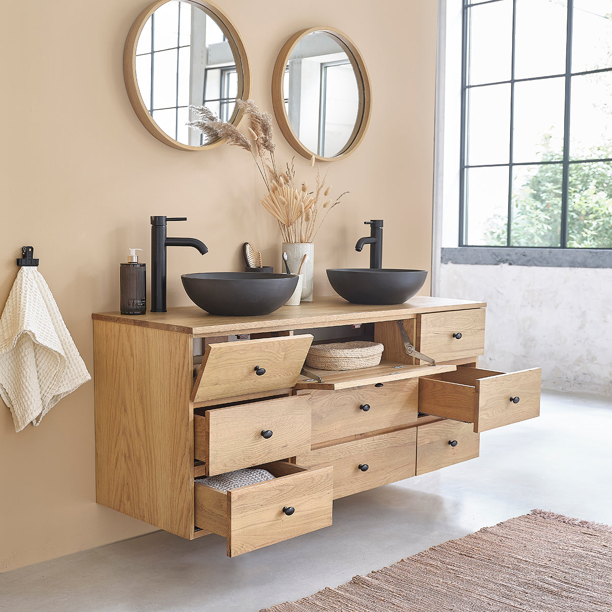 ERNEST - Mobile sottolavabo in rovere sospeso 140 cm