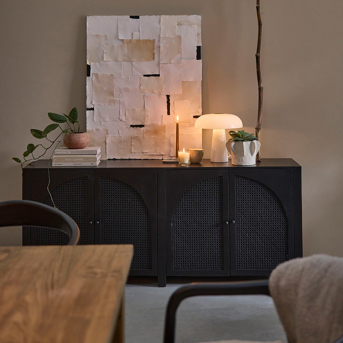 ZULMA - Credenza in mango massello e midollino nero 175 cm