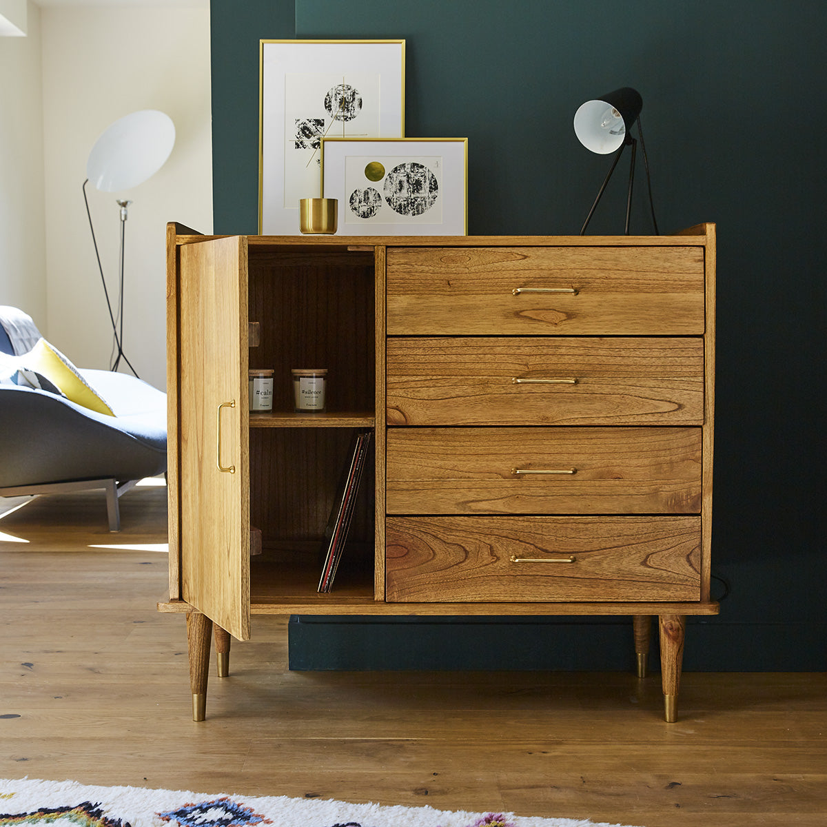PIA - Cassettiera retrò in mindi massello 105 cm