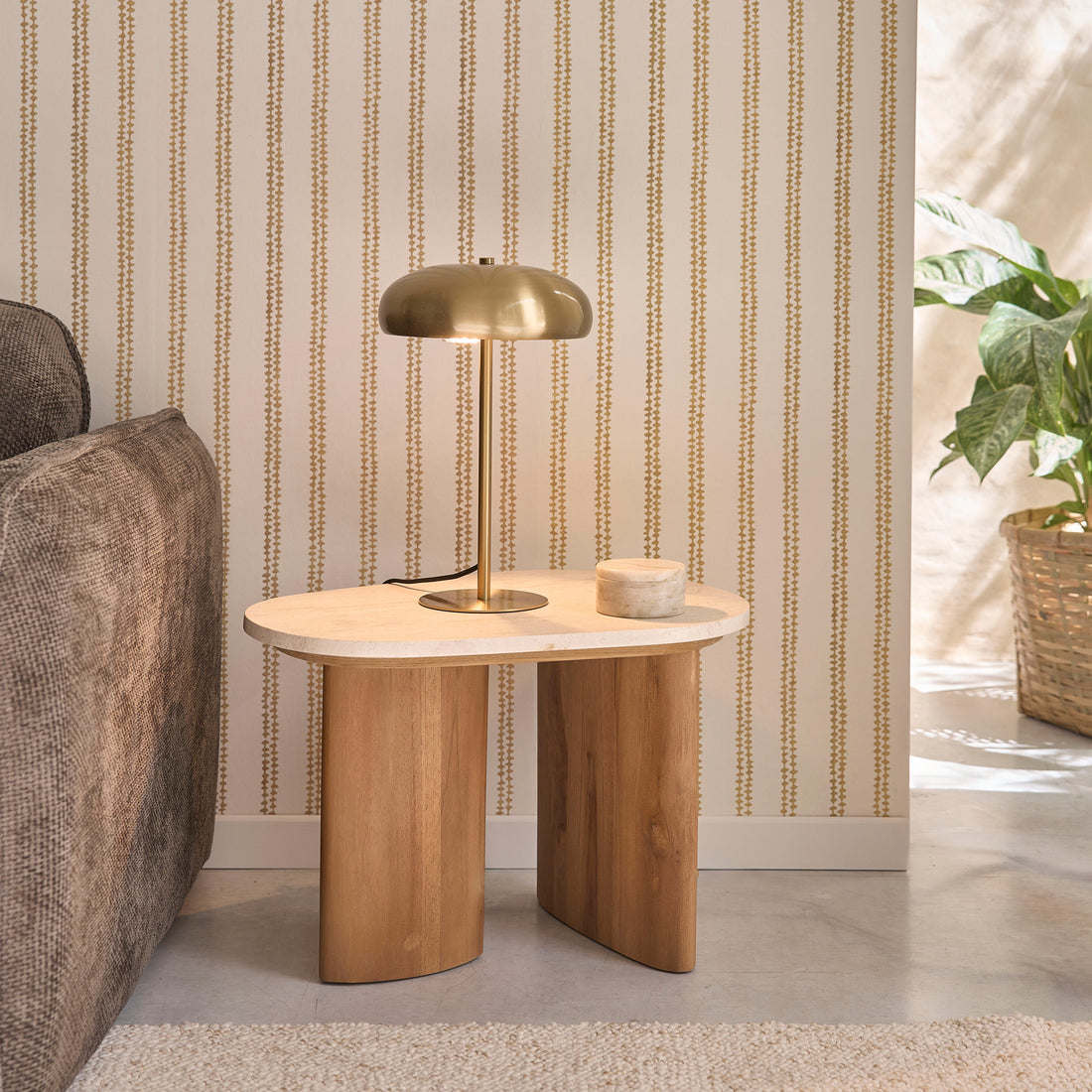 CALMA - Tavolino in teak massello e marmo organico