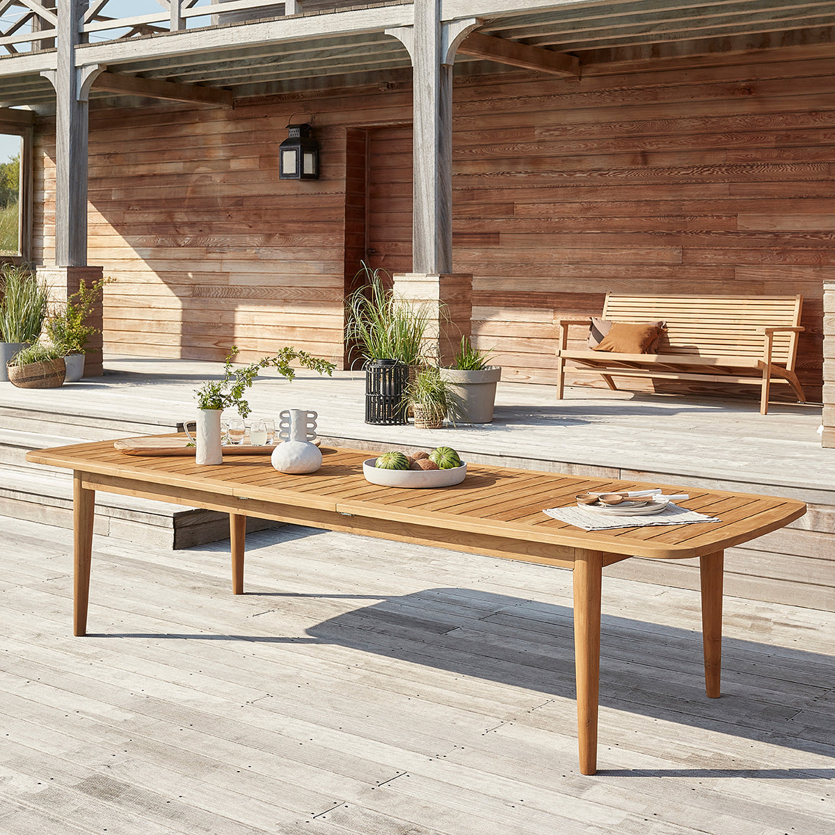 HORTENSE - Set di mobili da giardino con tavolo allungabile in teak riciclato 10/12 pers.