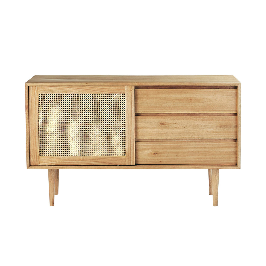 HANA - Cassettiera in mindi massello e cannage, 135 cm