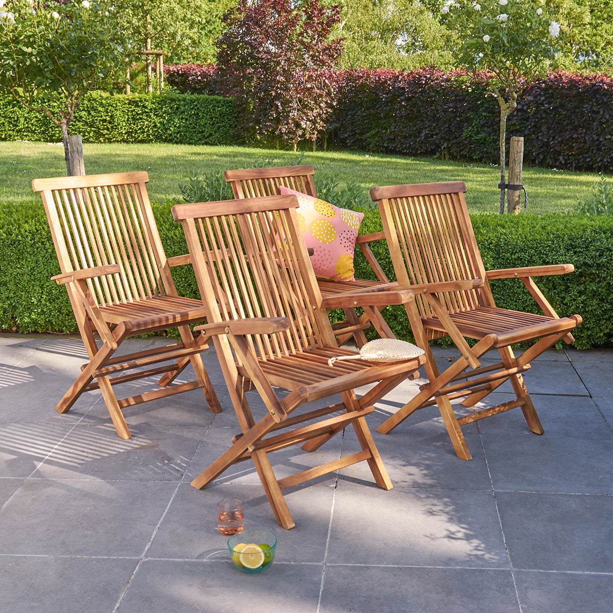 BALI - Poltrona da giardino pieghevole in teak massello oliato (set di 4)