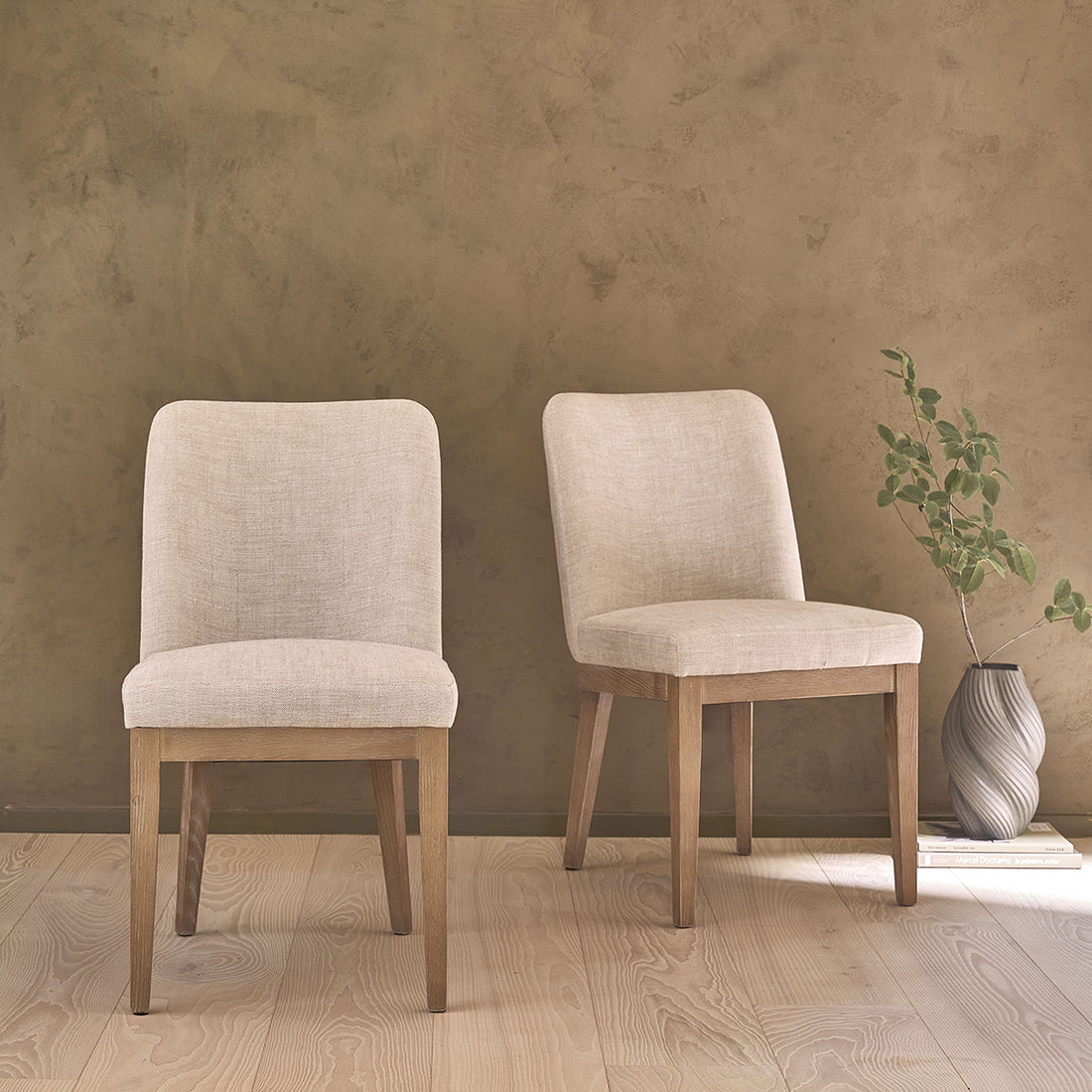MARGOT - Set di 2 sedie in rovere massello e tessuto di lino