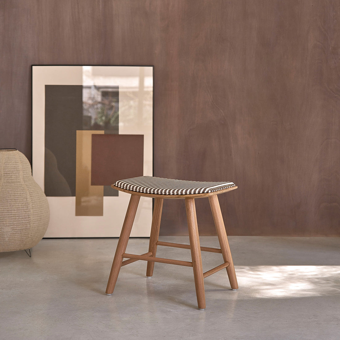 AMBRE - Sgabello in teak massello con seduta a righe 45 cm