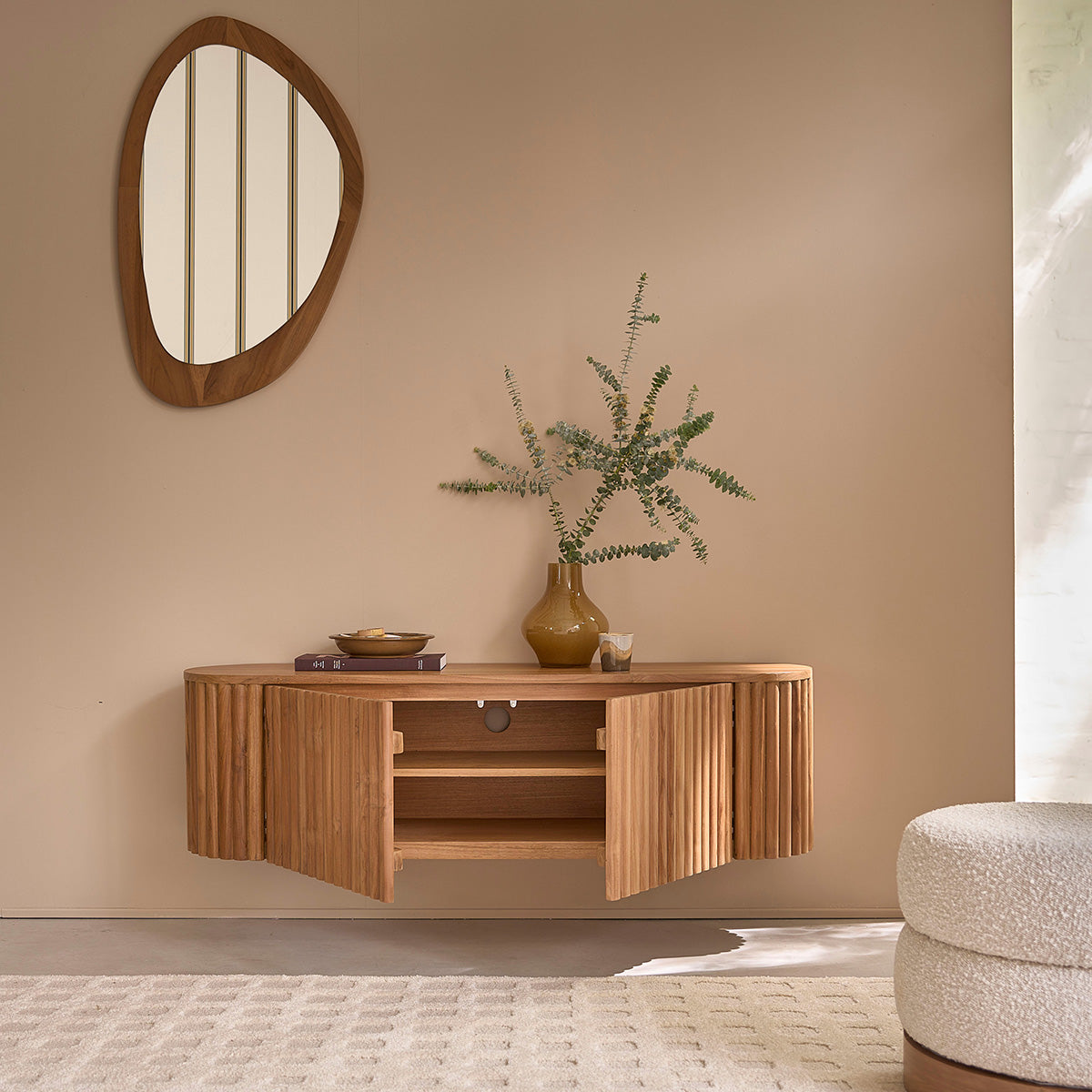 BELIZE - Mobile porta TV a parete in legno di teak da 140 cm