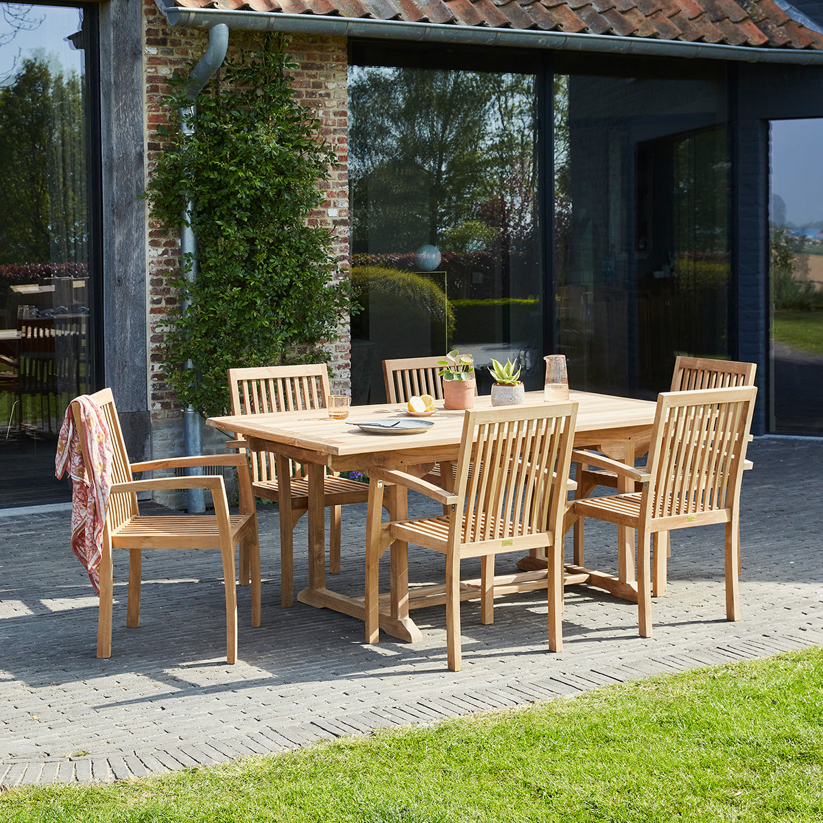 MIDLAND - Set di mobili da giardino in teak massello con tavolo allungabile 8/10 pers.