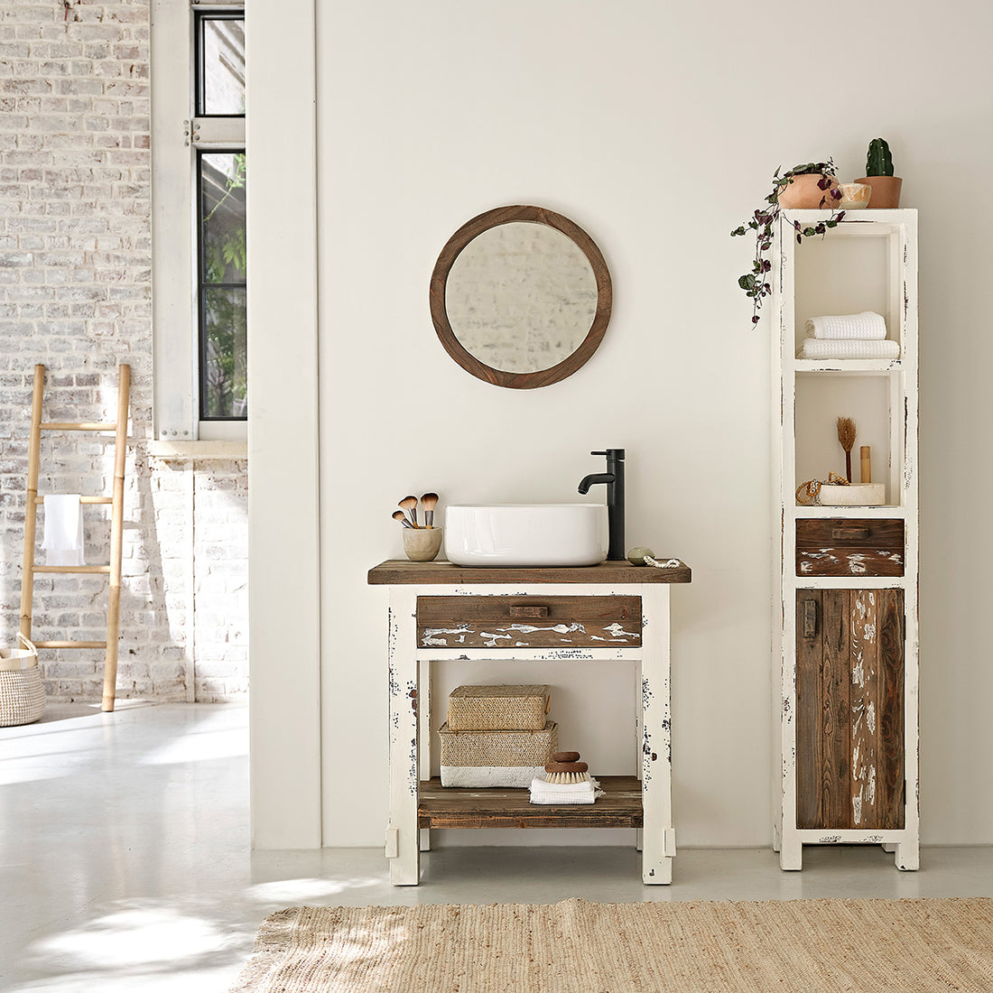 SEZANNE - Mobile per lavabo in legno massello riciclato 80 cm