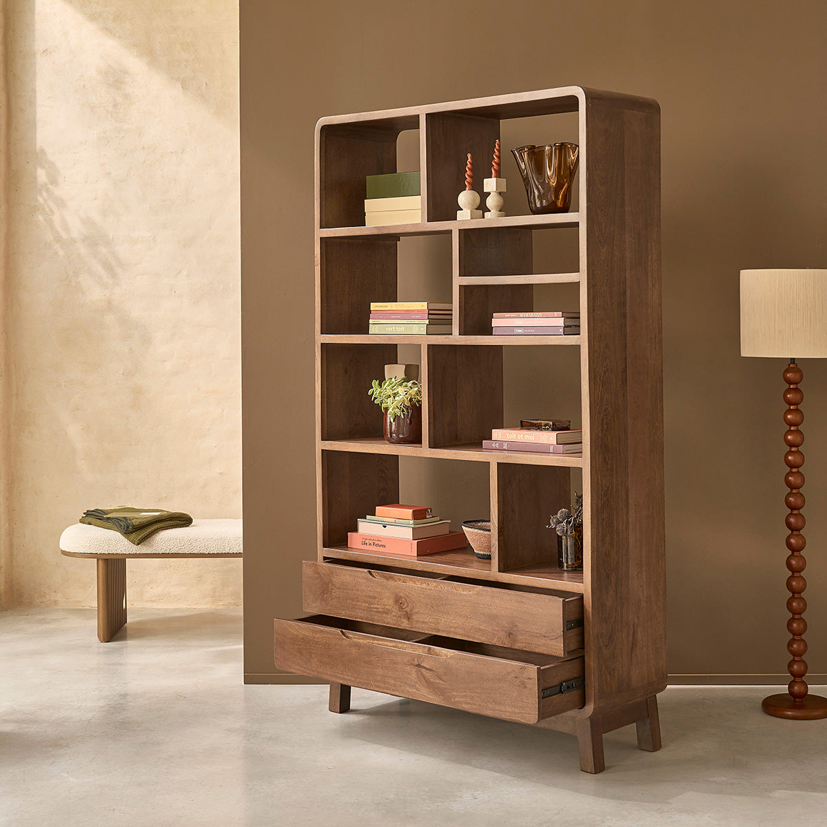 NOVA - Libreria in legno massello di mango, 118 cm