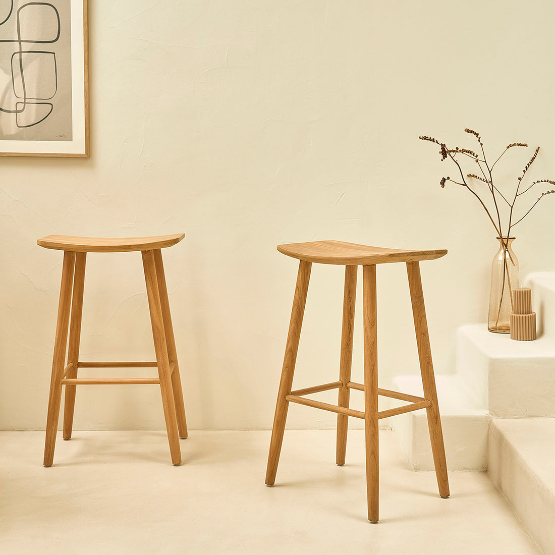 AMBRE - Set di 2 sgabelli in teak massello 75 cm