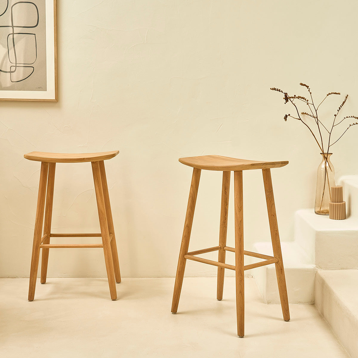 AMBRE - Set di 2 sgabelli in teak massello 75 cm