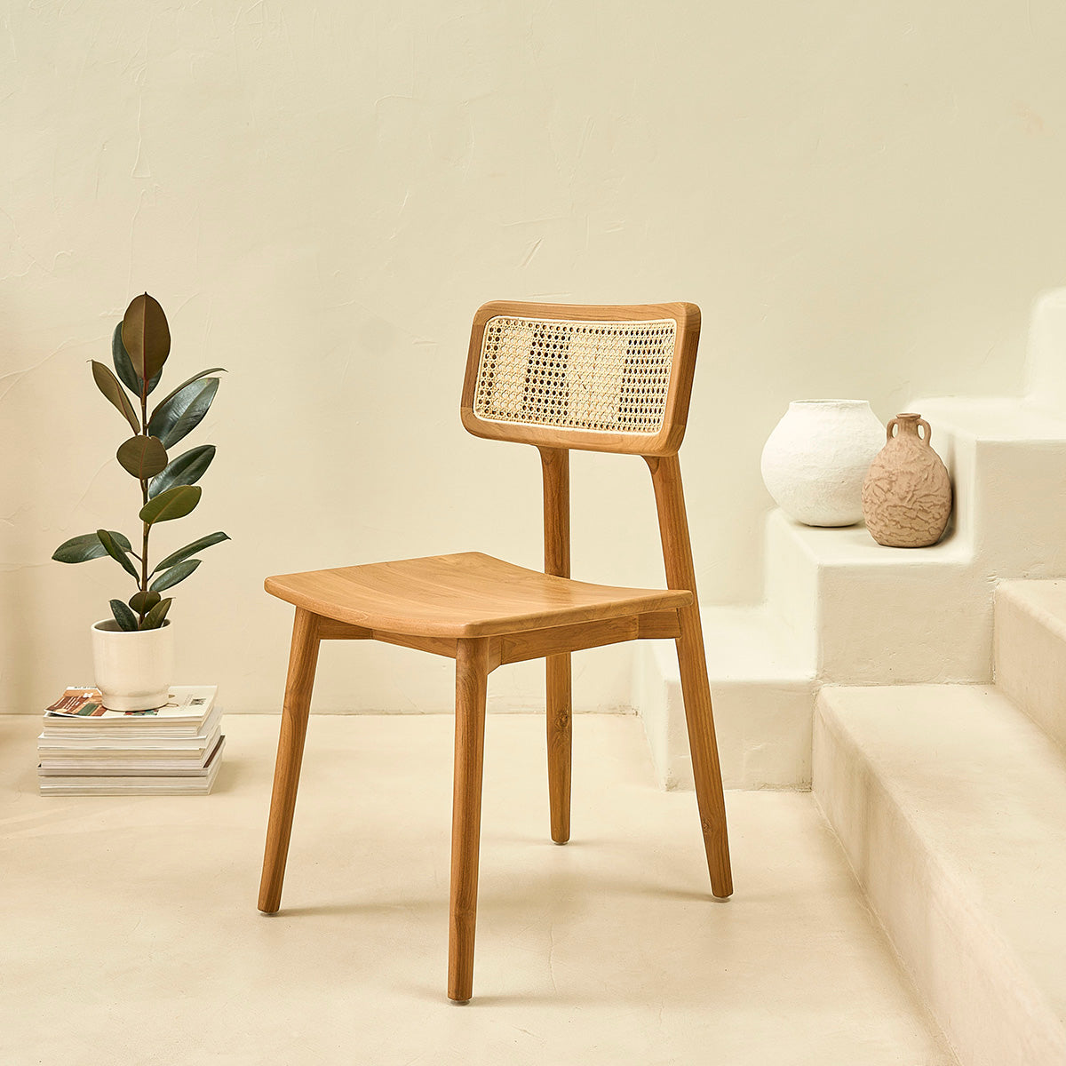 SIXTINE - Sedia in teak massello e midollino