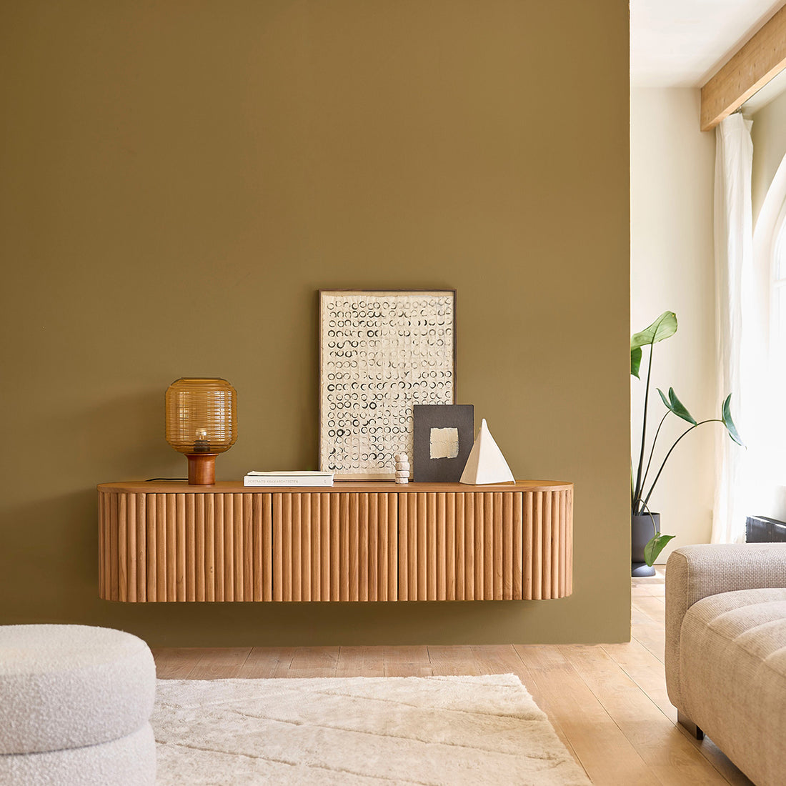 BELIZE - Mobile porta TV sospeso in teak massello 170 cm