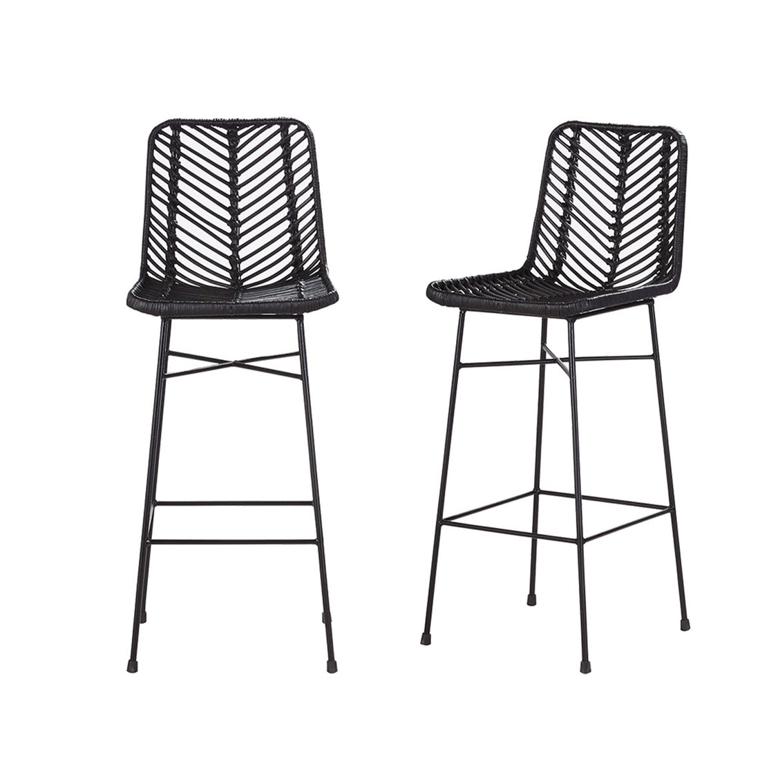 BOHEMA - Set di 2 sgabelli da bar neri in rattan e metallo