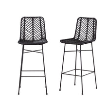 Set di 2 sgabelli da bar neri in rattan e metallo