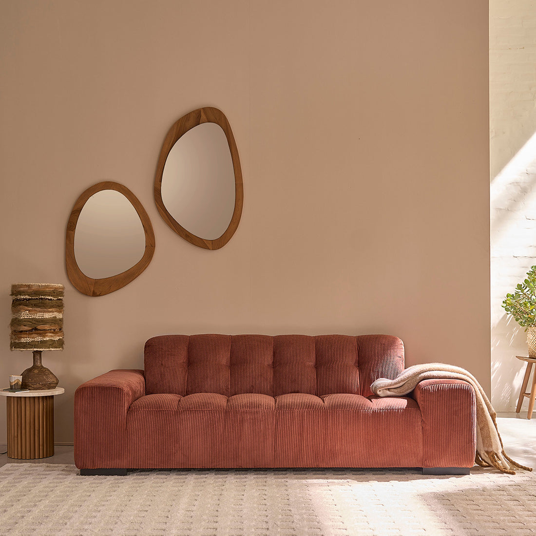 ALPHONSE - Divano diritto 3 posti in velluto a coste terracotta