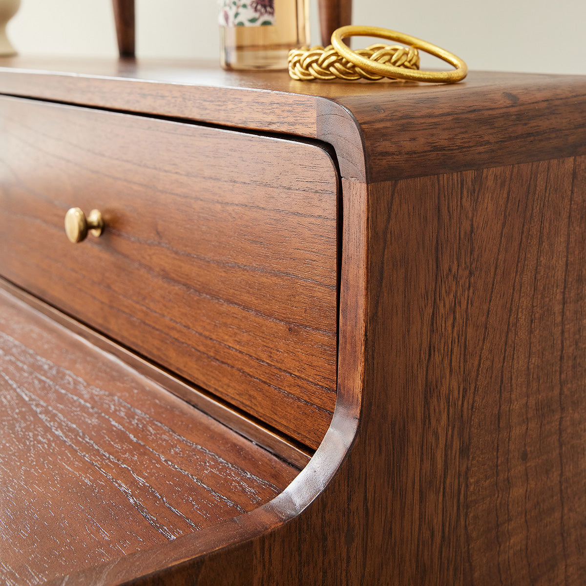 VINTAGE - Tavolino da toilette scrivania in mindi massello con finitura in noce 90 cm