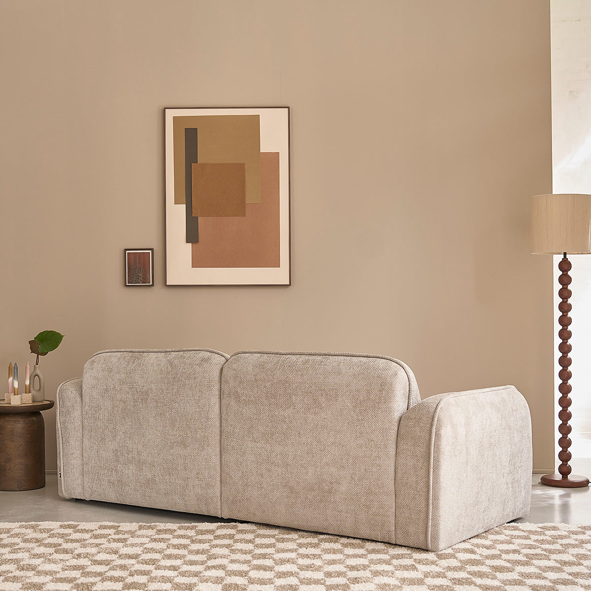 HECTOR - Divano dritto a 3 posti in velluto intrecciato beige