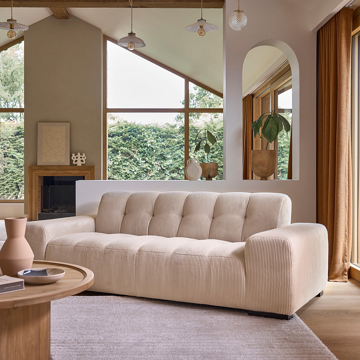 ALPHONSE - Divano dritto 3 posti in velluto a coste ecrù