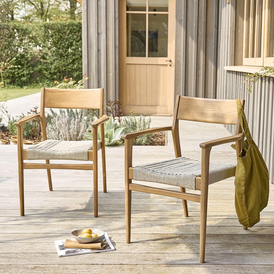 LIVIE - Poltrona da giardino in teak massello e corda beige (set di 2)