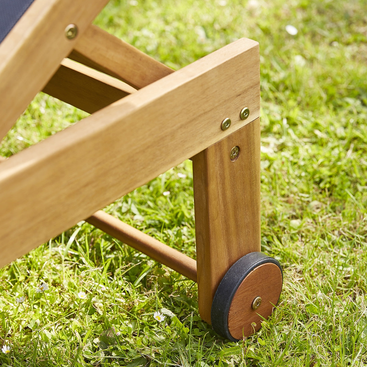 HANOÏ - Lettino in acacia massello e textilene nero (set di 2)