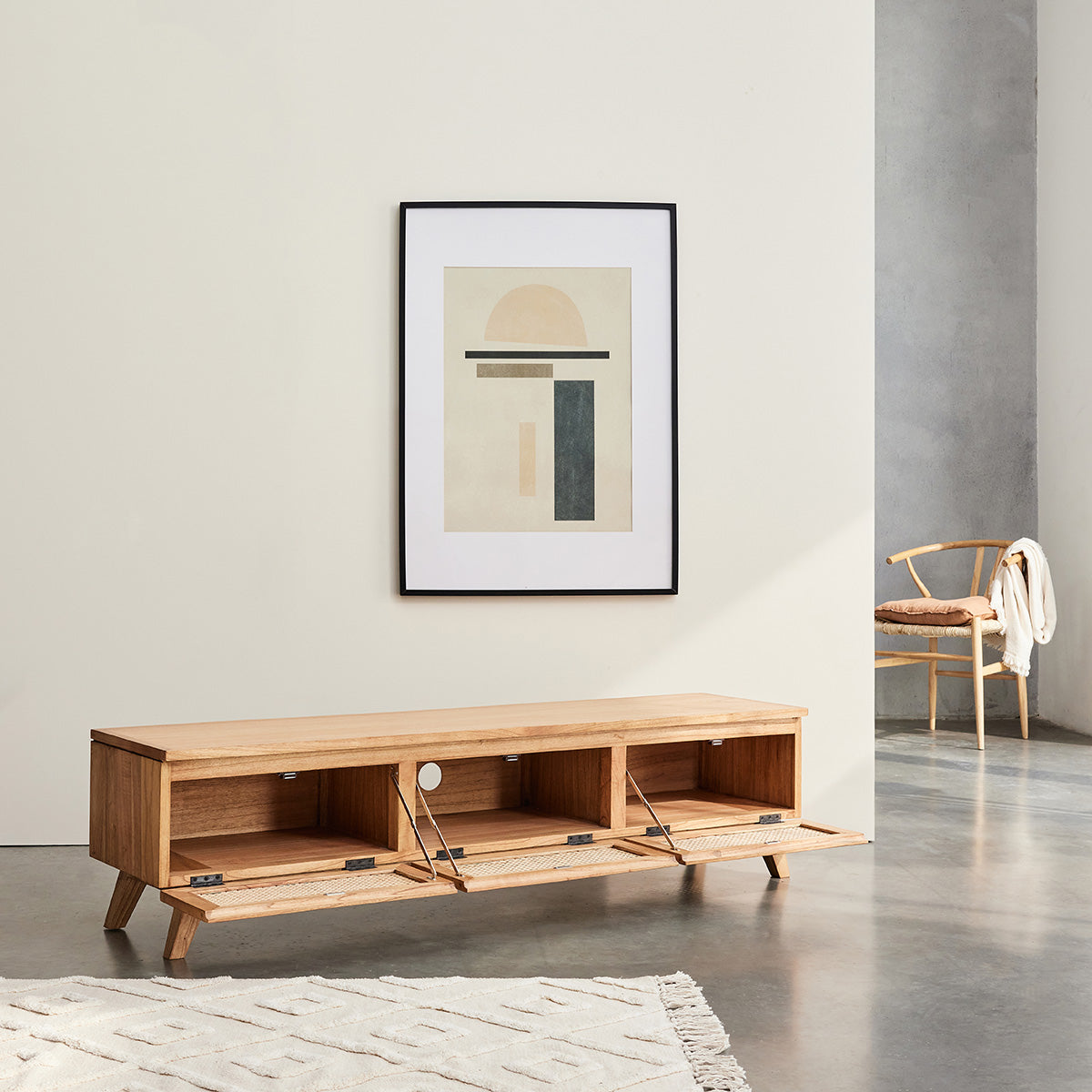 ISÉE - Mobile porta TV in mindi massello e cannage 160 cm