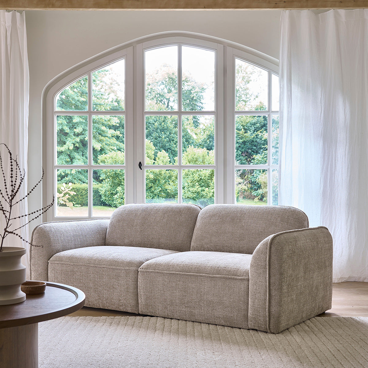 HECTOR - Divano dritto a 3 posti in velluto testurizzato beige