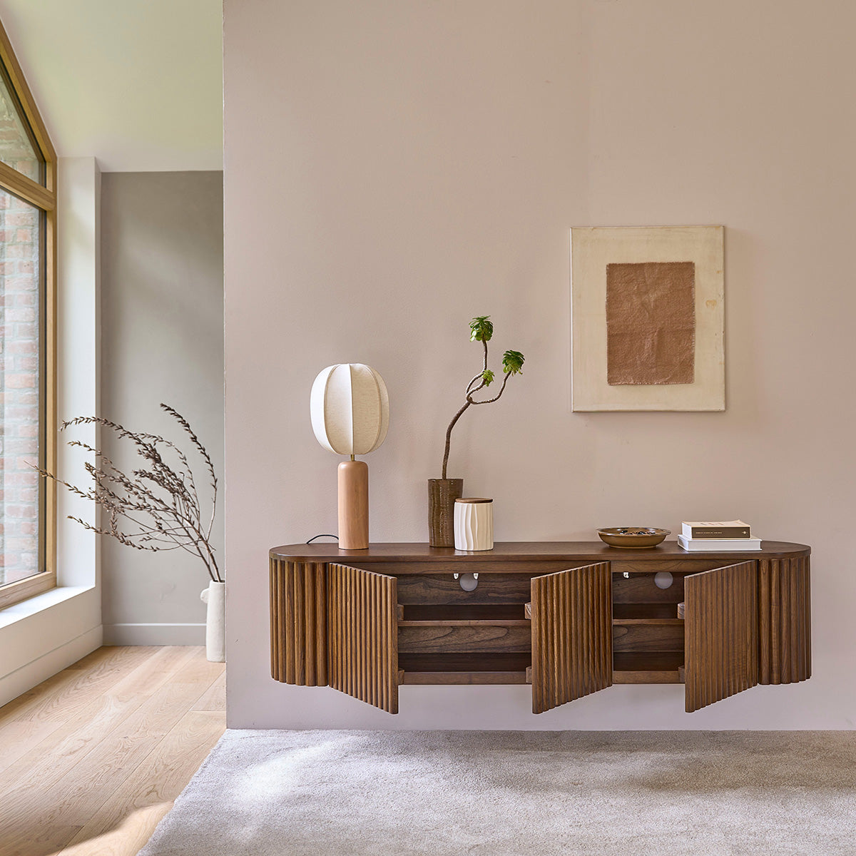 TRINIDAD - Mobile porta TV sospeso in mindi massello 170 cm