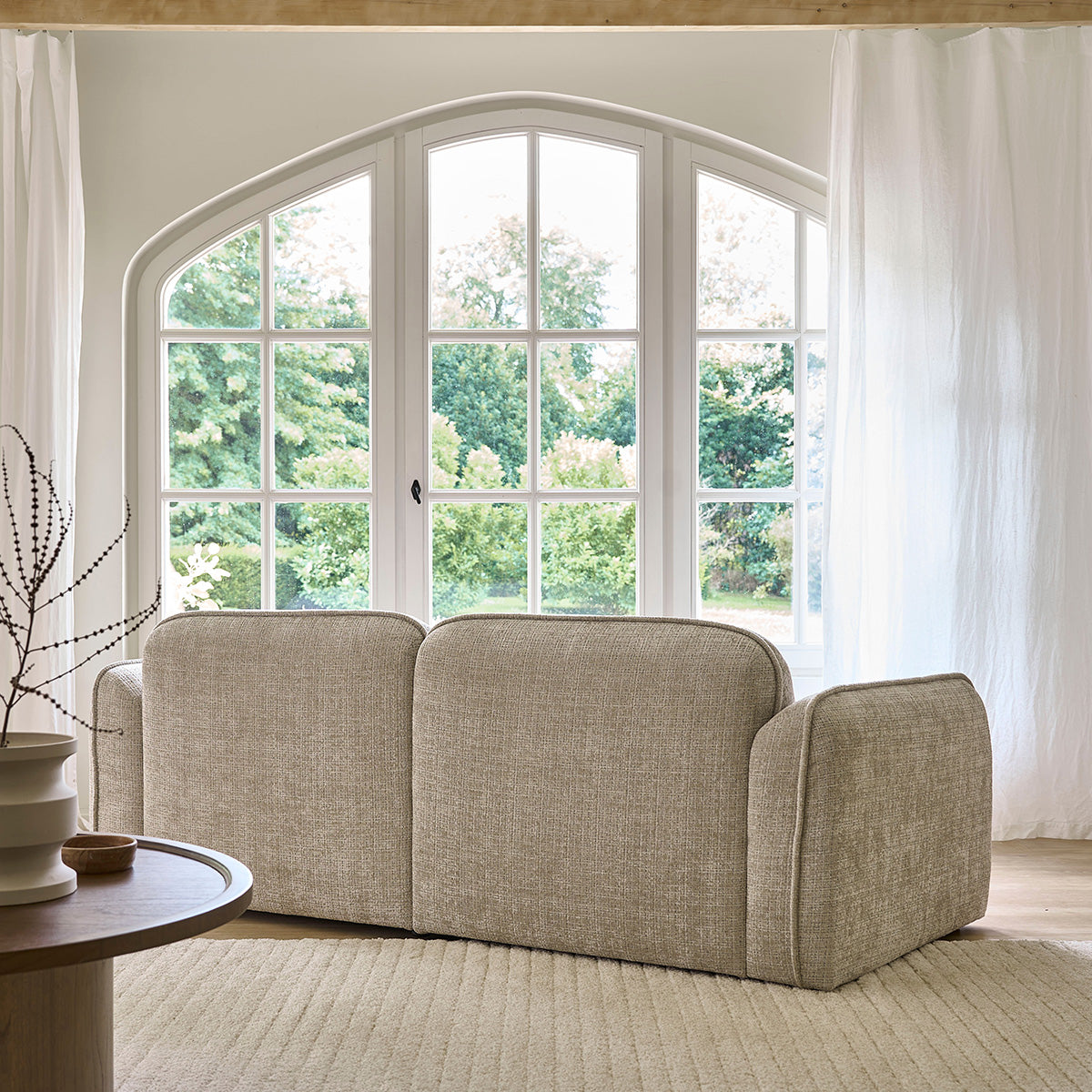 HECTOR - Divano dritto a 3 posti in velluto testurizzato beige