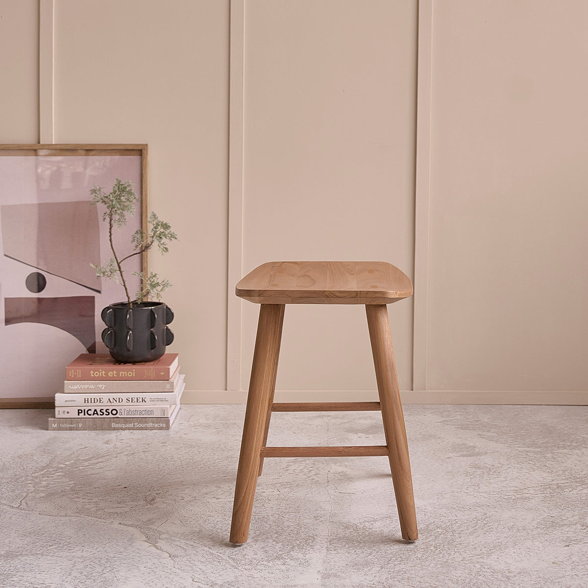 AMBRE - Sgabello da bar in teak massello 45 cm