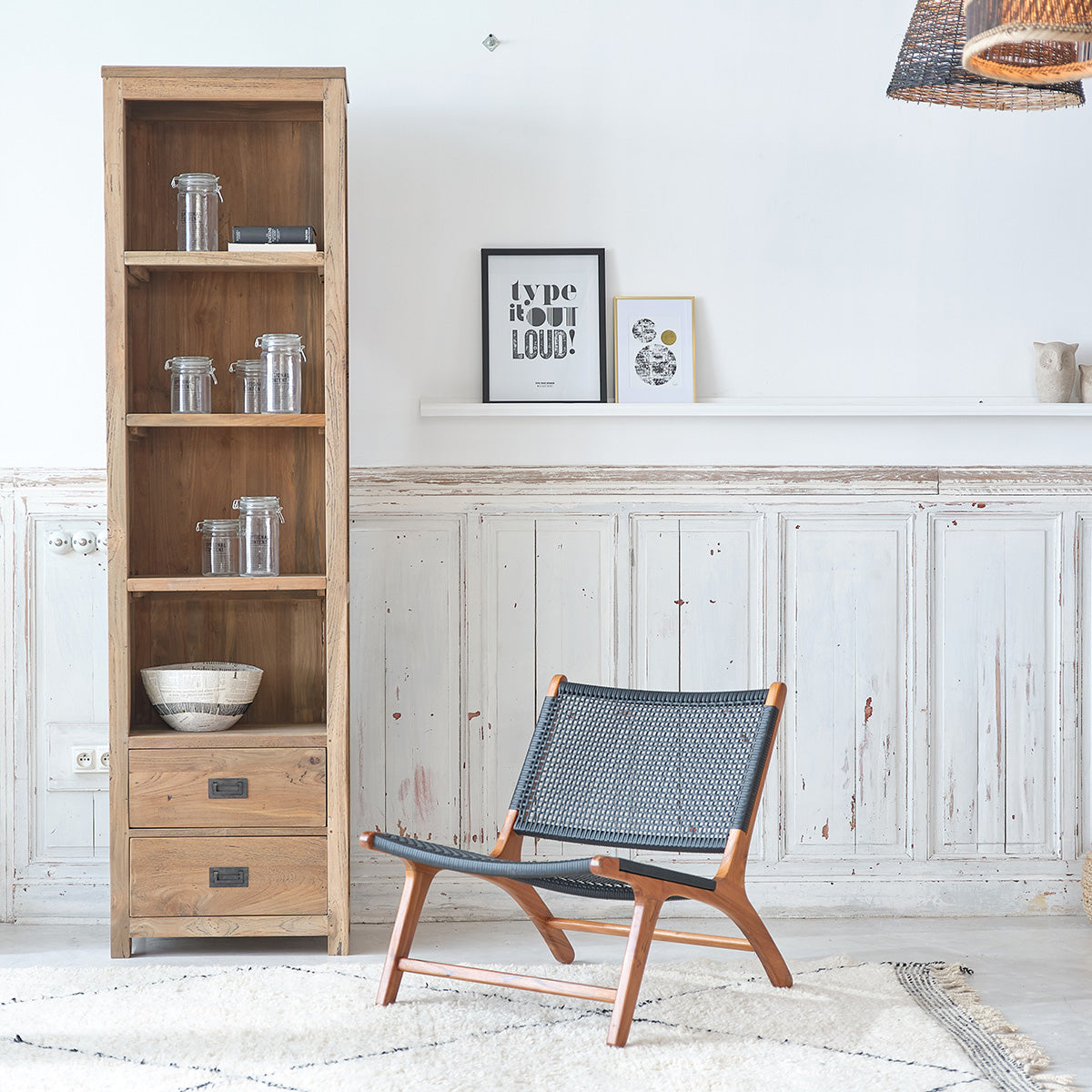 CARGO - Libreria in teak massello riciclato 60 cm