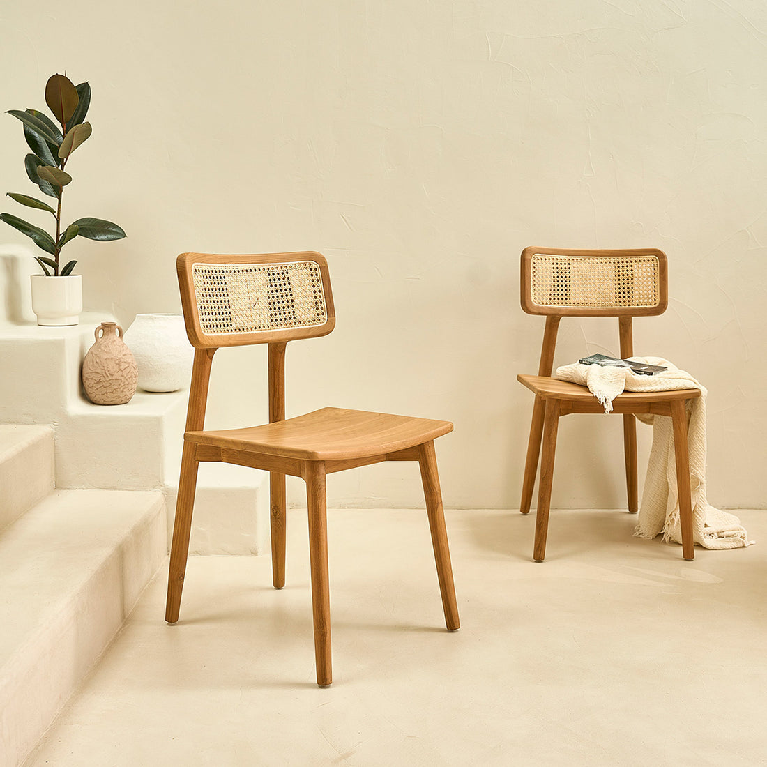 SIXTINE - Set di 2 sedie in teak massello e midollino